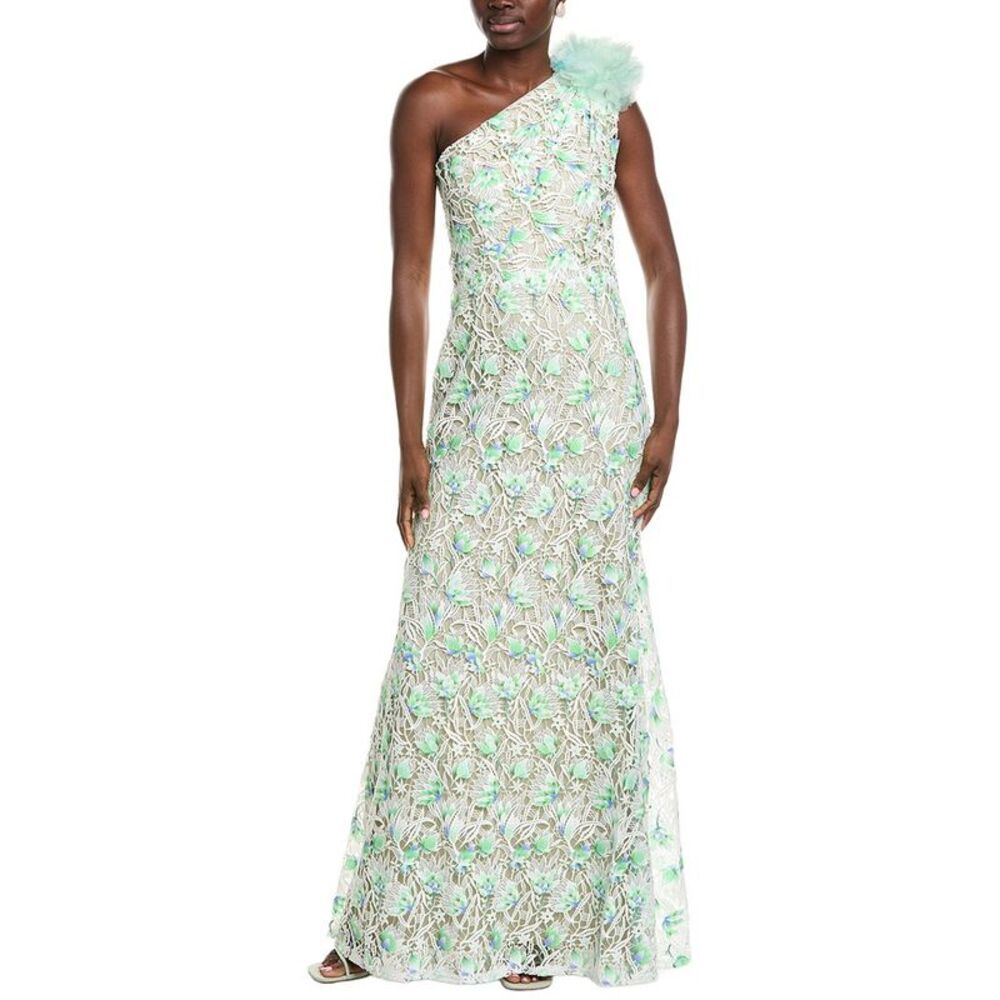 Tadashi Shoji Womens  Kahli 3D Floral Embroidered Gown, White